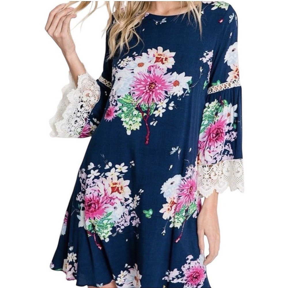 Davi & Dani Blue Floral Lace Dress Lightweight US Woman Size Large